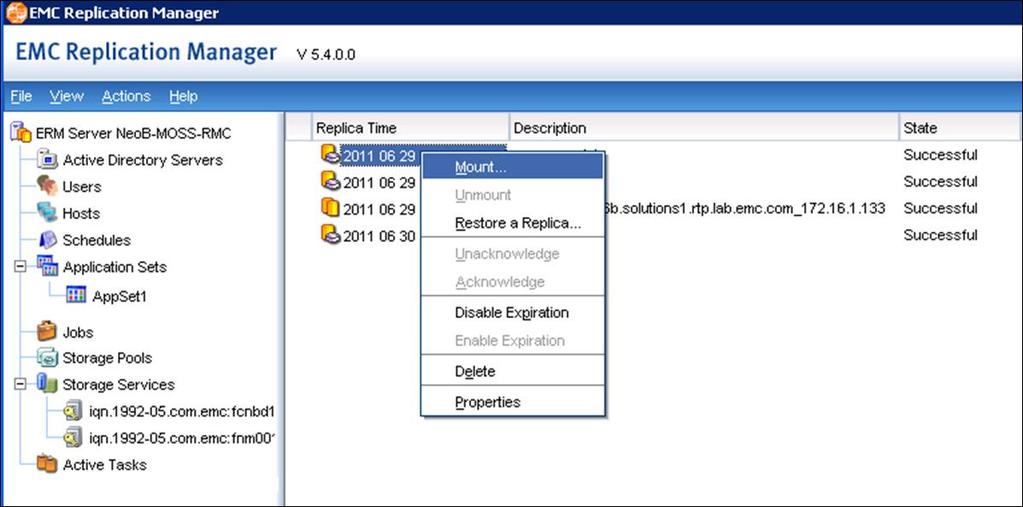 SharePoint Data Replication Using VNXe Figure 60. Mount a replica 3. Select the destination host and the path to mount the replica.