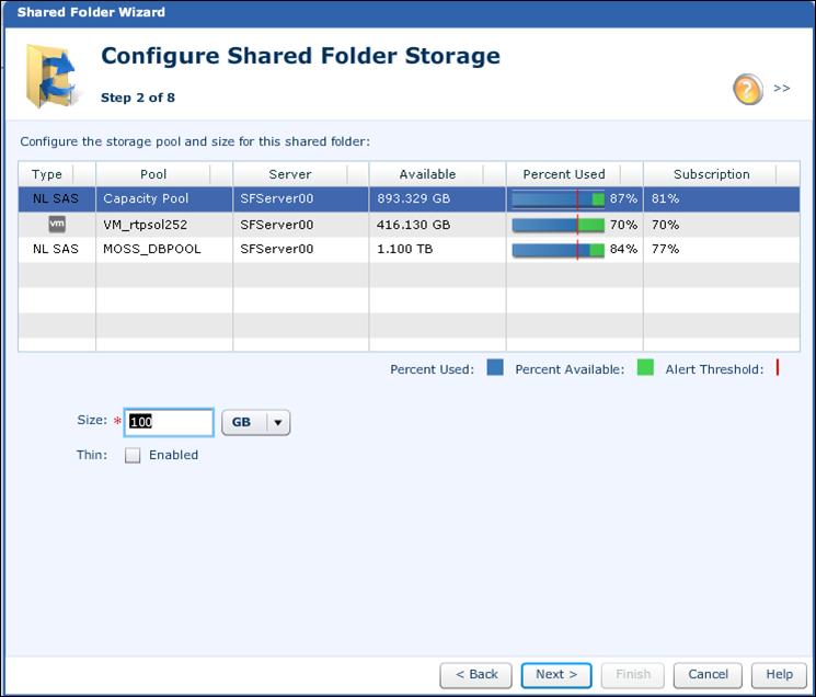 Protect SharePoint Data through Farm Backup Figure 74. Select the shared folder pool 8. Click Next. The Configure Shared Folder Attributes page appears. 9.