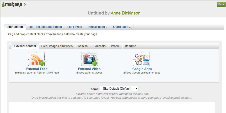 Click Create Page Add content to your page To add items to the page, drag the appropriate content block to the preview below the onscreen instructions.