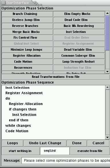 VISTA 11 Fig. 5. Interactively Selecting Optimization Phases locates one or more live ranges of a variable to a register.