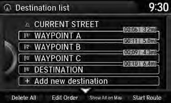 Changing Your Route Editing the Destination List Editing the Destination List Navigation Editing the Order of Waypoints.