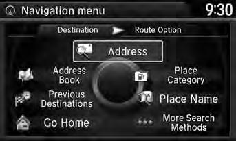 Changing Your Destination Entering a New Destination Entering a New Destination H MENU button (when en route) Destination Enter a new destination using the Destination Menu screen