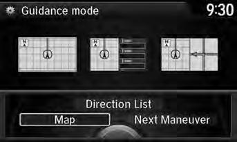 Guidance Guidance Mode Guidance Mode H SETTINGS button Navi Settings Guidance Guidance mode Select the