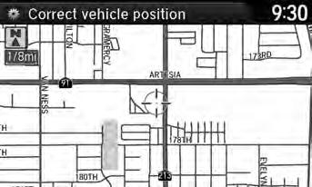 System Setup Map Correct Vehicle Position Correct Vehicle Position H SETTINGS button Navi Settings Map Correct Vehicle Position Manually adjust the current position of the vehicle as displayed on the