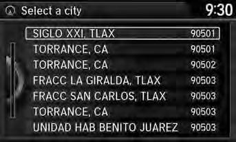 Entering a Destination Address Navigation Selecting a City 3. Rotate i to select the destination city from the list. Press u.
