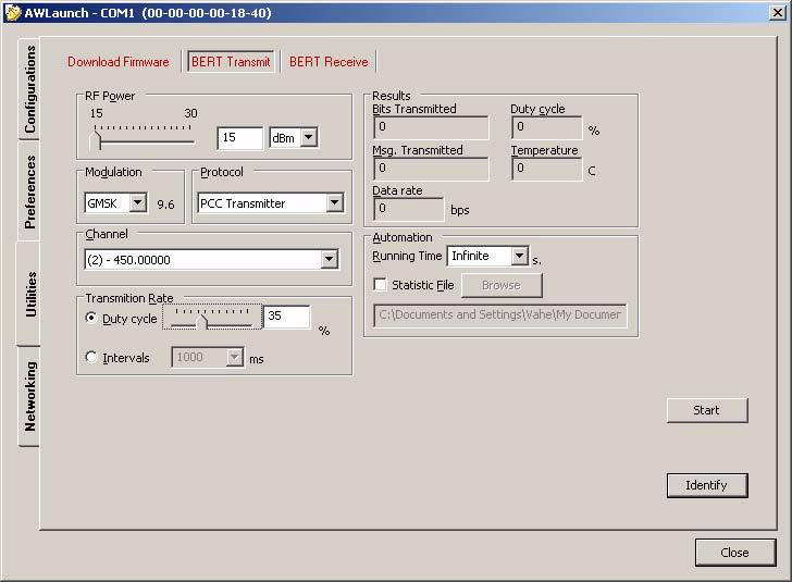 Utilities BERT Transmit 4.3. BERT Transmit To Run BERT Transmit the following steps must be performed: 1. Select BERT Transmit subtab of Utilities tab; 2.