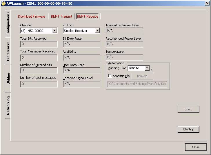 Utilities BERT Receive 4.4. BERT Receive To Run BERT Receive the following steps must be performed: 1. Select BERT Receive subtab of Utilities tab; 2.