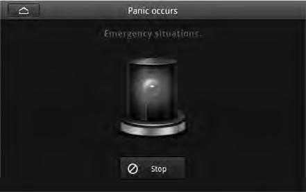 Panic alert on 1) Touch Panic alert icon to activate the emergency alert. The touch panel displays the Panic alert icon and sounds a siren.