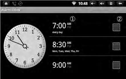 5.3.3. Alarm clock Alarm clock setting / activation List of alarm Activation button Alarm clock Time setting 1) Touch a time you wish to set up ( ). 2) Touch the time to adjust.