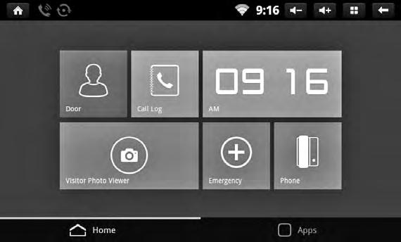 4. Home 4.1. Display composition Door Monitoring individual entrance, talking with a visitor, etc.