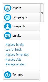 The email functionality Main options Manage Emails Get an overview of sent, scheduled, pending emails; preview an email Launch Email This is used to initiate the email launch process Manage Templates