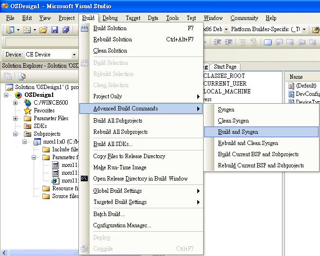 7. Open Build and select Advanced Build Commands and Build Sysgen.