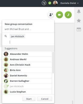 1-to1 or group conversation a) Click on the + b) Select Conversation c) Create a new private conversation by adding one or