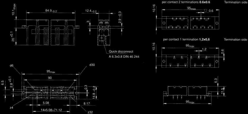 Size H15 as per DIN 41612/IEC 60603-2 Dimensional drawings