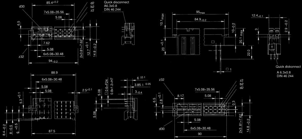 41612/IEC 60603-2 Dimensional drawings Male