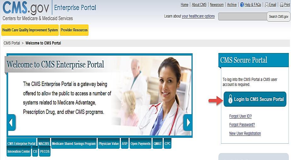 Select OK to navigate to the CMS Enterprise Portal in order to request a user role for the Physician Quality and Value
