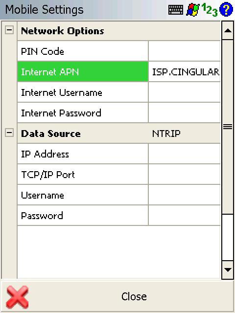 For Network Options, enter the specific settings for the SIM card used. An APN server name must be entered, even if the other Network Options are blank.