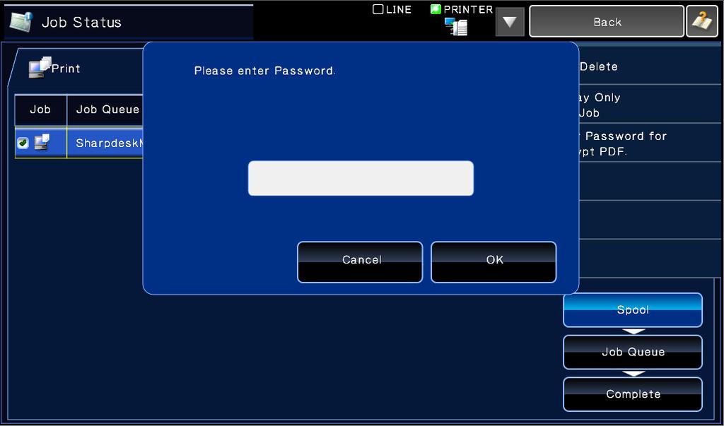 The dialog Please enter Password. is displayed. Tap OK to start printing. 9.