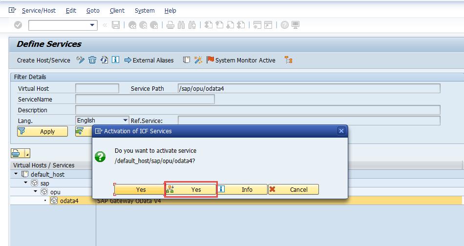 Right click the SICF node and click Activate Service item.