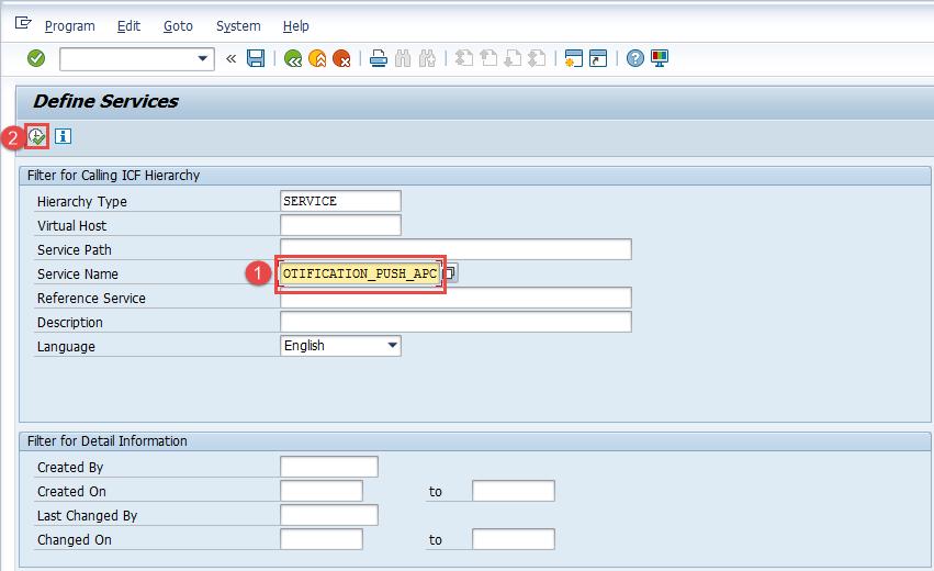 2. Enter NOTIFICATION_PUSH_APC in Service Name field. 3. Click Execute button.