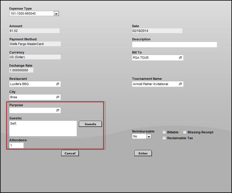 3. Depending on the expense type selected, the edit screen may contain different fields.