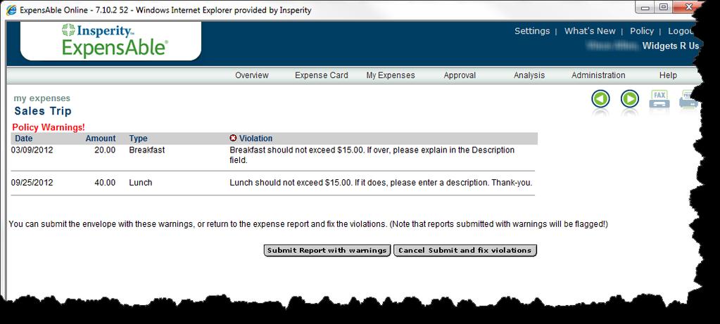 If the report is rejected, you will receive an email reporting the rejection. The Overview screen will also display the rejected report the next time you log on to ExpensAble Corporate.