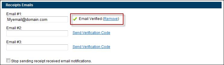 13. The Email address has been verified and the user can now send receipts from this email address.
