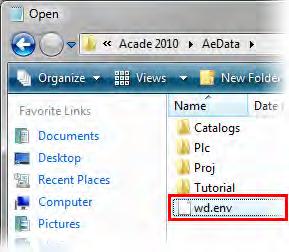 Edit the WD.ENV File In this portion of the exercise you edit the wd.env file, changing the default starting directory for the Insert Component Browse command. 1.