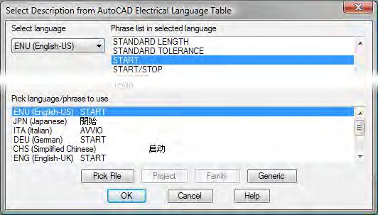 3. Click Language to select descriptions from the language
