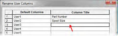 2. In the Rename User Columns dialog box, select the Column Title cell for the User