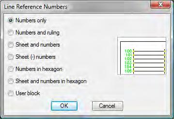 The Reference Numbers option changes the display of the rung reference numbers of the ladder insertion in the drawing.