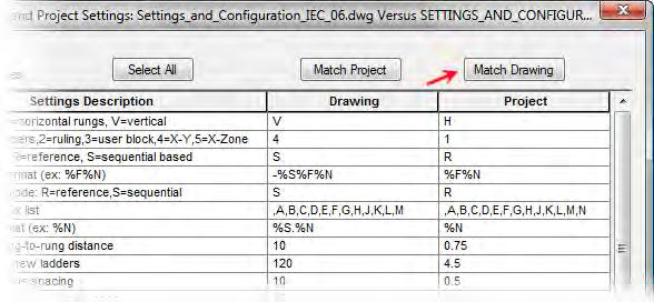 5. Click Match Drawing to change the drawing property to match the project setting.