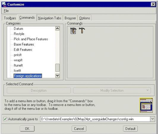 Figure 6-2: The Pro/ENGINEER Toolbar With The Designated Icons Pop-up Menus Pro/ENGINEER provides shortcut menus that contain frequently used commands appropriate to the currently selected items.