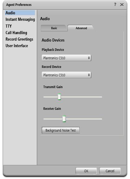The Plantronics Blackwire C510/C520 is automatically detected by one-x Agent. In the Agent Preferences window, click on Audio and then select the Advanced tab.
