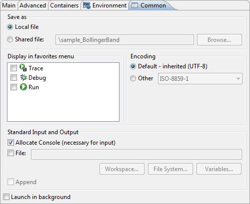 The Common Tab Test/Debug Guide The settings in the Common tab are common to all Eclipse launch configurations. Use Eclipse Help to learn how more about these options.