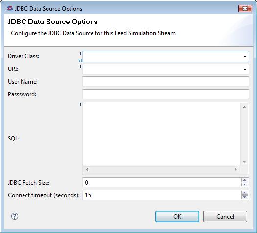 The table below describes the options in the JDBC Data Source Options dialog. Option Default Description Required field.