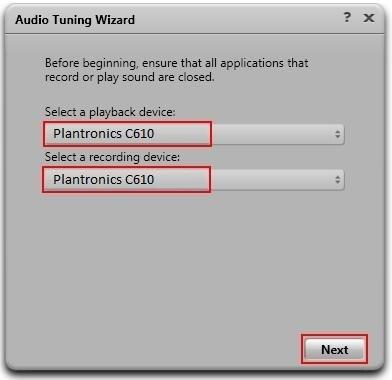 Plantronics Blackwire C610 Headset is automatically detected in Microsoft Windows as Plantronics C610. Select this device as the Playback Device and Recording Device as shown below.