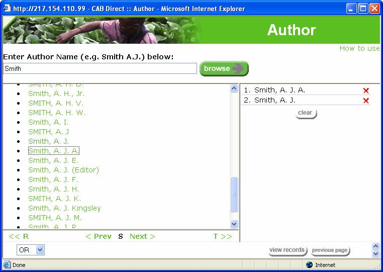 Clicking Author displays the Author Browse screen, as shown below.
