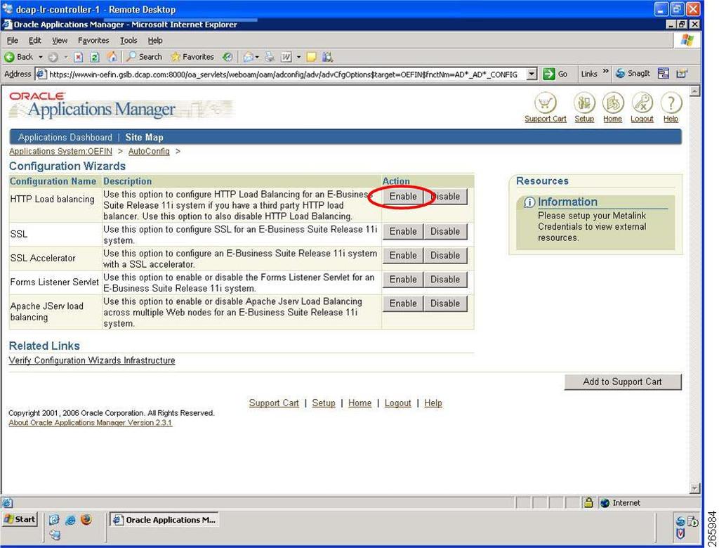 Figure 3 Enabling HTTP Load Balancing in Oracle Application Manager. Step 4 Step 5 Select the nodes to be included as real servers in the ACE server farm configuration.
