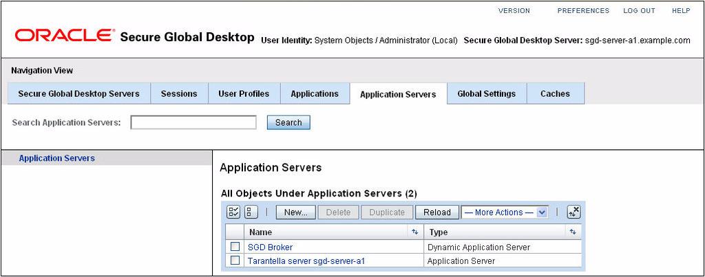 FIGURE 3-22 The Application Servers Tab 2. Create the application server object.
