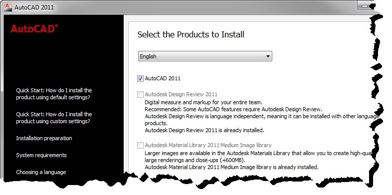 Select AutoCAD, Autodesk Design Review and Autodesk Material