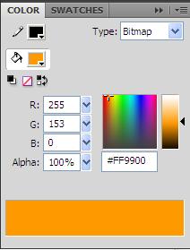 Click the Window menu and select Color. The Color panel displays (see Figure 13). 3. In the Color panel, click the Fill icon to display the Fill Color attributes. Figure 13 Color Panel 4.