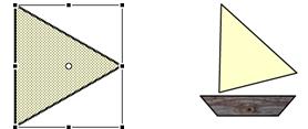 8. Modify the triangle as necessary to transform it into a sail and move it above the boat. To rotate the triangle, position the mouse pointer just outside a corner handle and drag.