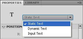 Figure 35 Selecting Static Text in the Property Inspector 4. Under Character, click the Family arrow and select a font from the list. 5.