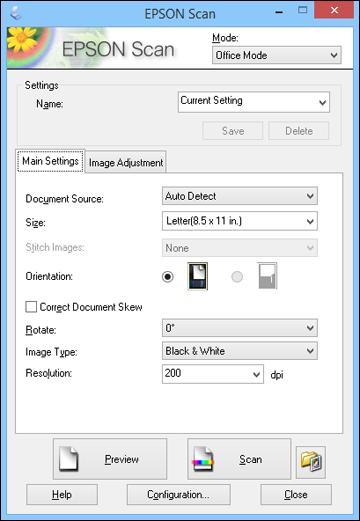 You see an Epson Scan window like this: Note: Epson Scan may start in a