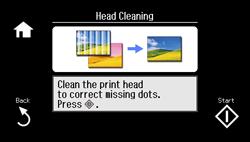 6. Select Head Cleaning. 7. Press the Start button to clean the print head. You see a message on the LCD screen during the cleaning cycle.