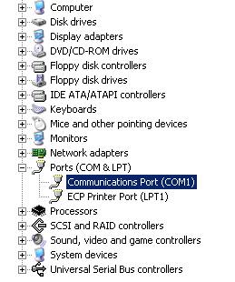 From Device Manager select Ports> COMx, where x