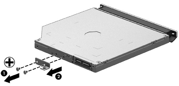 If it is necessary to replace the optical drive bracket and bezel, position the optical drive with the rear panel toward you.