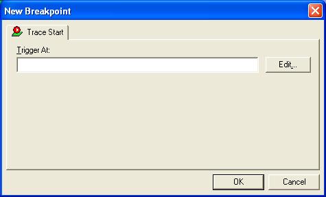 Using the trace system in the simulator TRACE START BREAKPOINTS DIALOG BOX The options for setting trace start breakpoints are available from the context menu that appears when you right-click in the