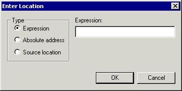 Windows Enter Location dialog box Use the Enter Location dialog box available from a breakpoints dialog box to specify the location of the breakpoint.